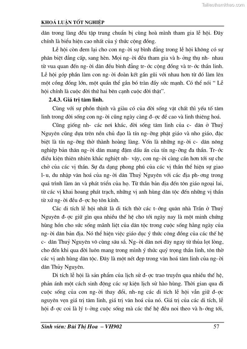 Khóa luận tốt nghiệp Văn hóa du lịch Khai thác giá trị lịch sử, văn hoá các di tích thờ tướng quân nhà Trần ở huyện Thuỷ Nguyên – Hải Phòng phục vụ cho du lịch - 8 Trang 57