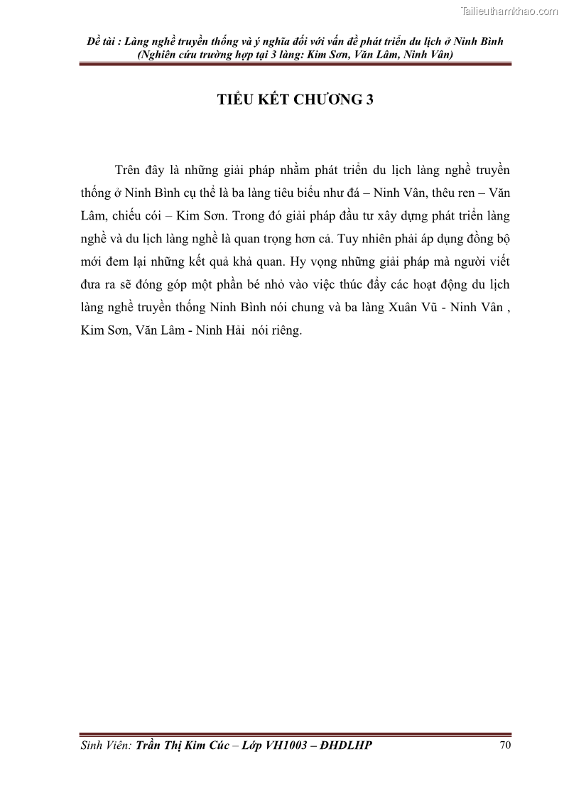Khóa luận tốt nghiệp Văn hóa du lịch Làng nghề truyền thống và ý nghĩa đối với vấn đề phát triển du lịch ở tỉnh Ninh Bình - 10 Trang 73