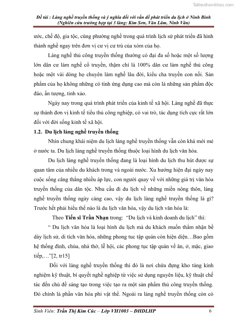 Khóa luận tốt nghiệp Văn hóa du lịch Làng nghề truyền thống và ý nghĩa đối với vấn đề phát triển du lịch ở tỉnh Ninh Bình - 2 Trang 9