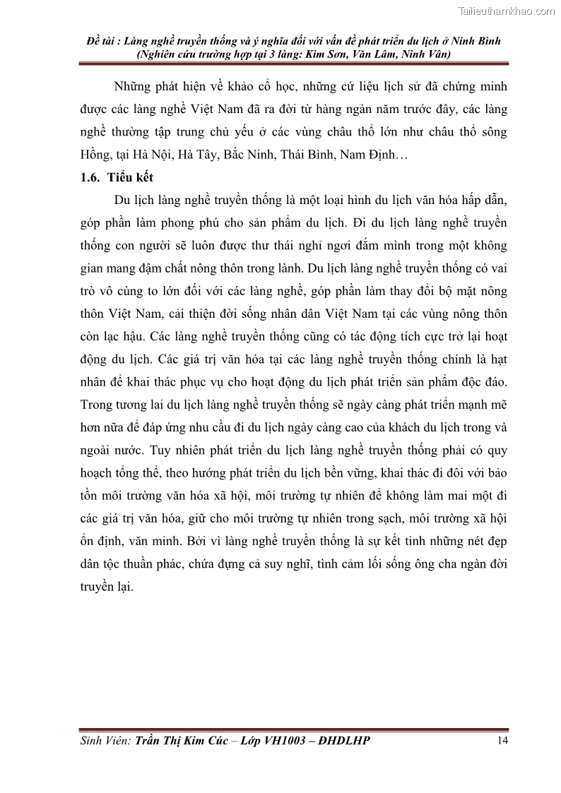 Khóa luận tốt nghiệp Văn hóa du lịch Làng nghề truyền thống và ý nghĩa đối với vấn đề phát triển du lịch ở tỉnh Ninh Bình - 3 Trang 17