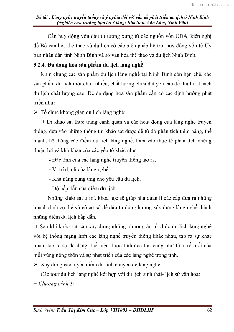 Khóa luận tốt nghiệp Văn hóa du lịch Làng nghề truyền thống và ý nghĩa đối với vấn đề phát triển du lịch ở tỉnh Ninh Bình - 9 Trang 65