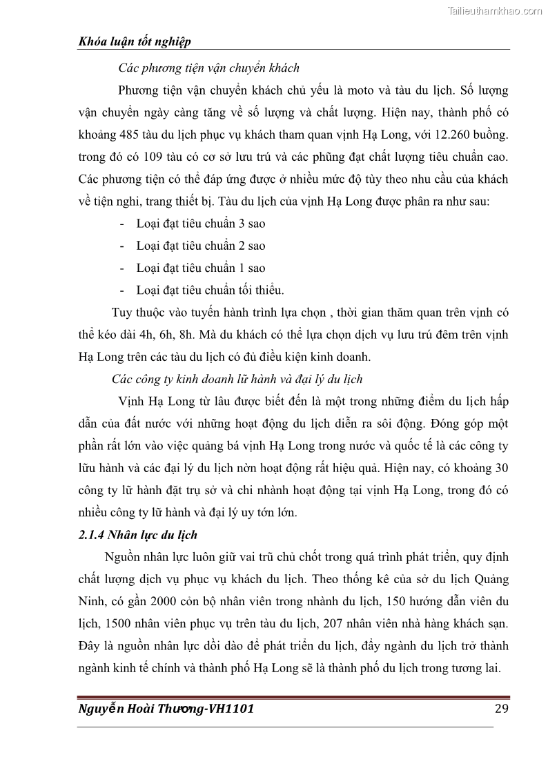 Khóa luận tốt nghiệp Văn hóa du lịch Thực trạng và giải pháp phát triển du lịch tại vịnh Hạ Long giai đoạn 2011- 2015 - 5 Trang 33
