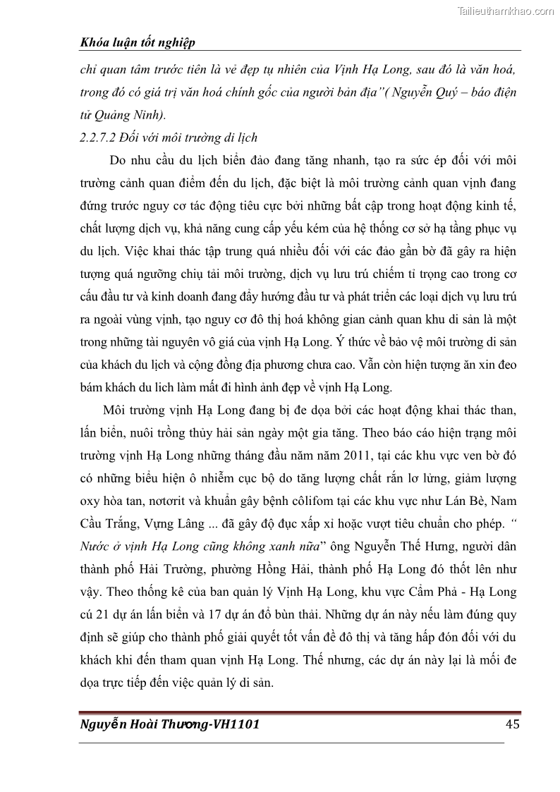 Khóa luận tốt nghiệp Văn hóa du lịch Thực trạng và giải pháp phát triển du lịch tại vịnh Hạ Long giai đoạn 2011- 2015 - 7 Trang 49
