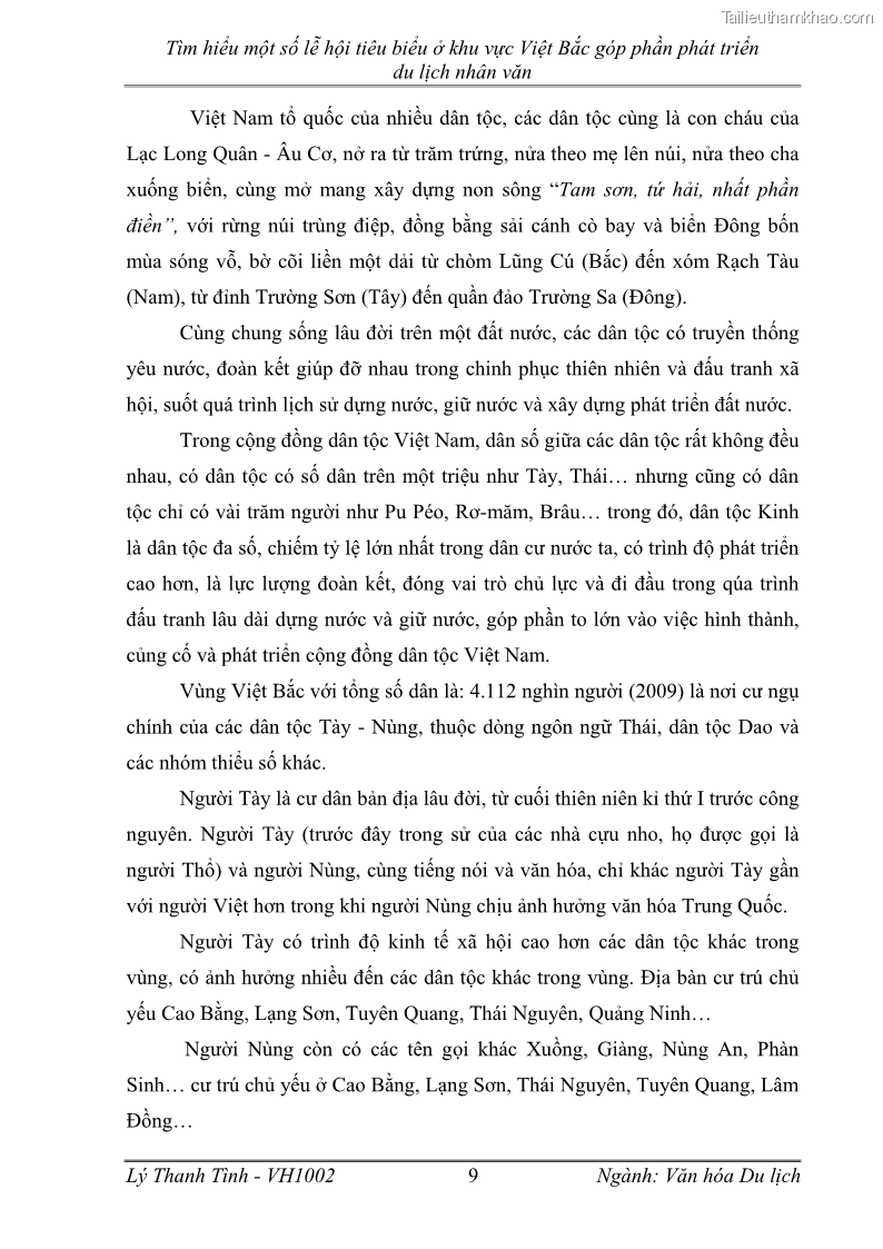 Khóa luận tốt nghiệp Văn hóa du lịch Tìm hiểu một số lễ hội tiêu biểu ở khu vực Việt Bắc góp phần phát triển du lịch nhân văn - 2 Trang 9