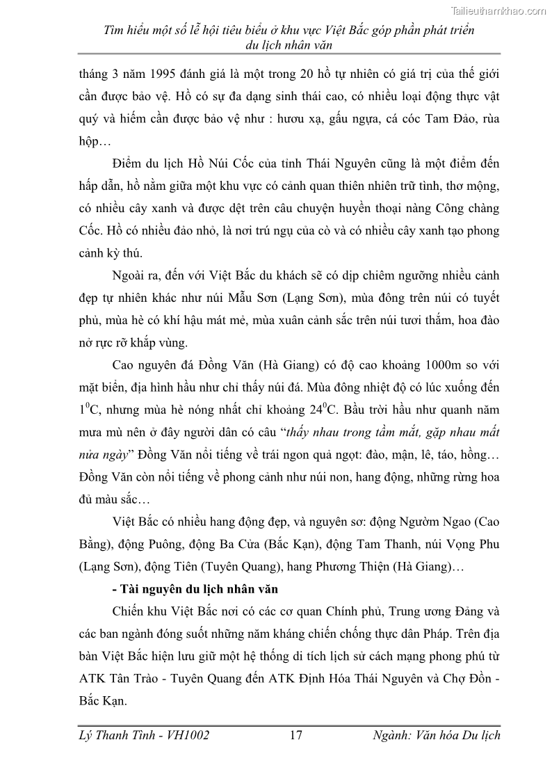 Khóa luận tốt nghiệp Văn hóa du lịch Tìm hiểu một số lễ hội tiêu biểu ở khu vực Việt Bắc góp phần phát triển du lịch nhân văn - 3 Trang 17