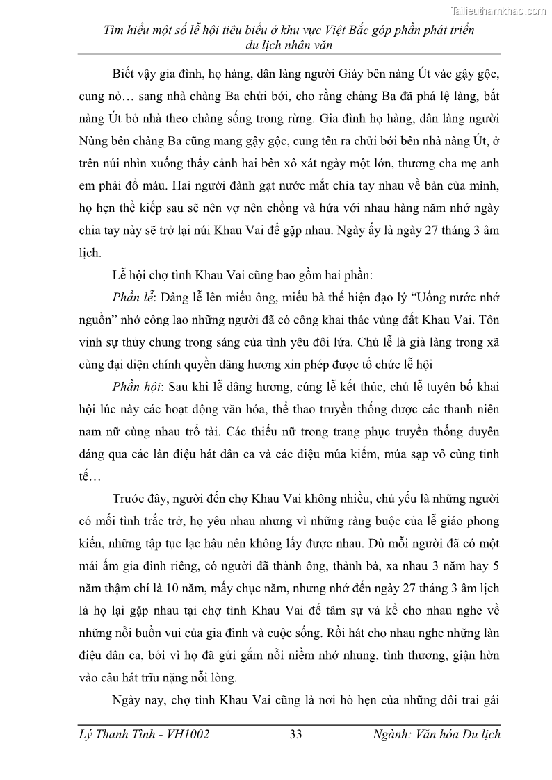 Khóa luận tốt nghiệp Văn hóa du lịch Tìm hiểu một số lễ hội tiêu biểu ở khu vực Việt Bắc góp phần phát triển du lịch nhân văn - 5 Trang 33
