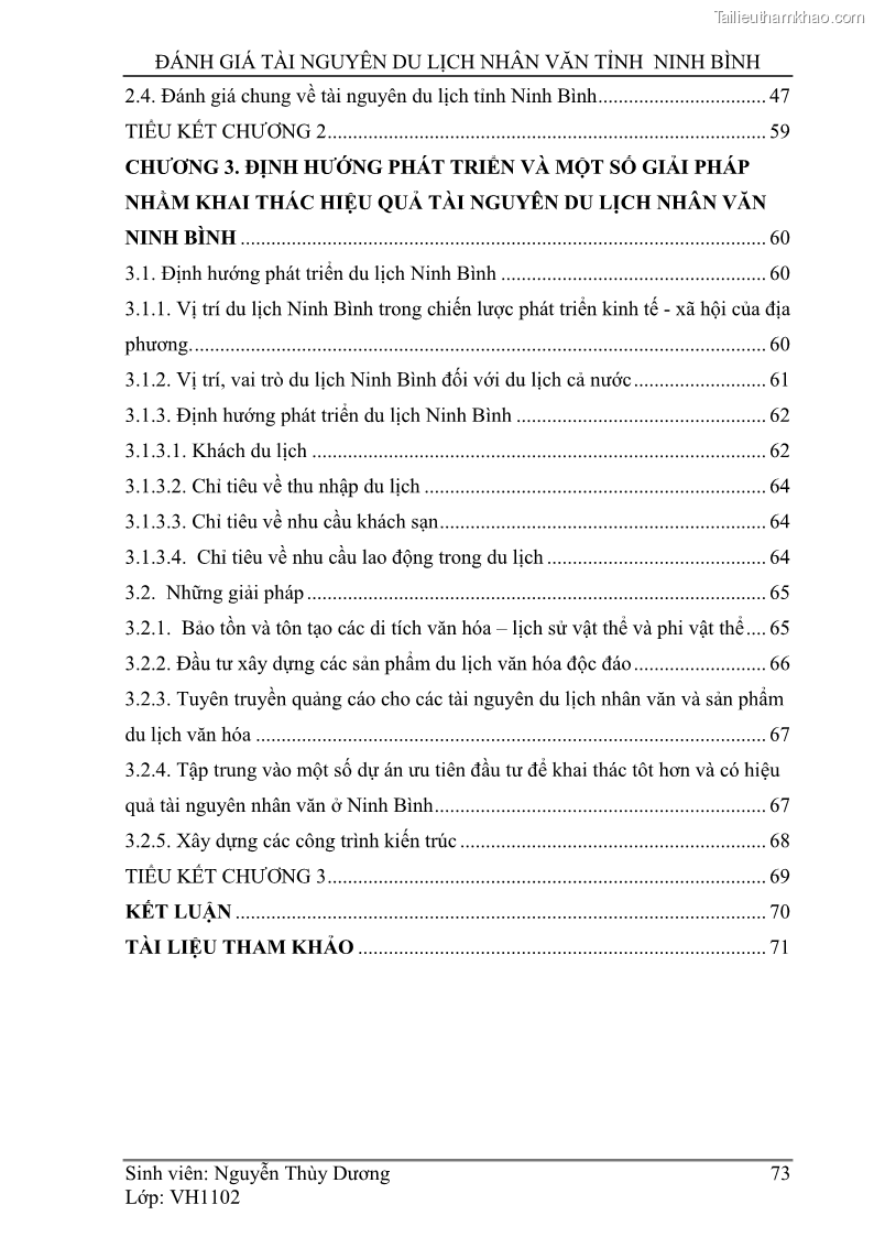 Khóa luận tốt nghiệp Văn hóa du lịch Đánh giá tài nguyên du lịch nhân văn tỉnh Ninh Bình - 10 Trang 73