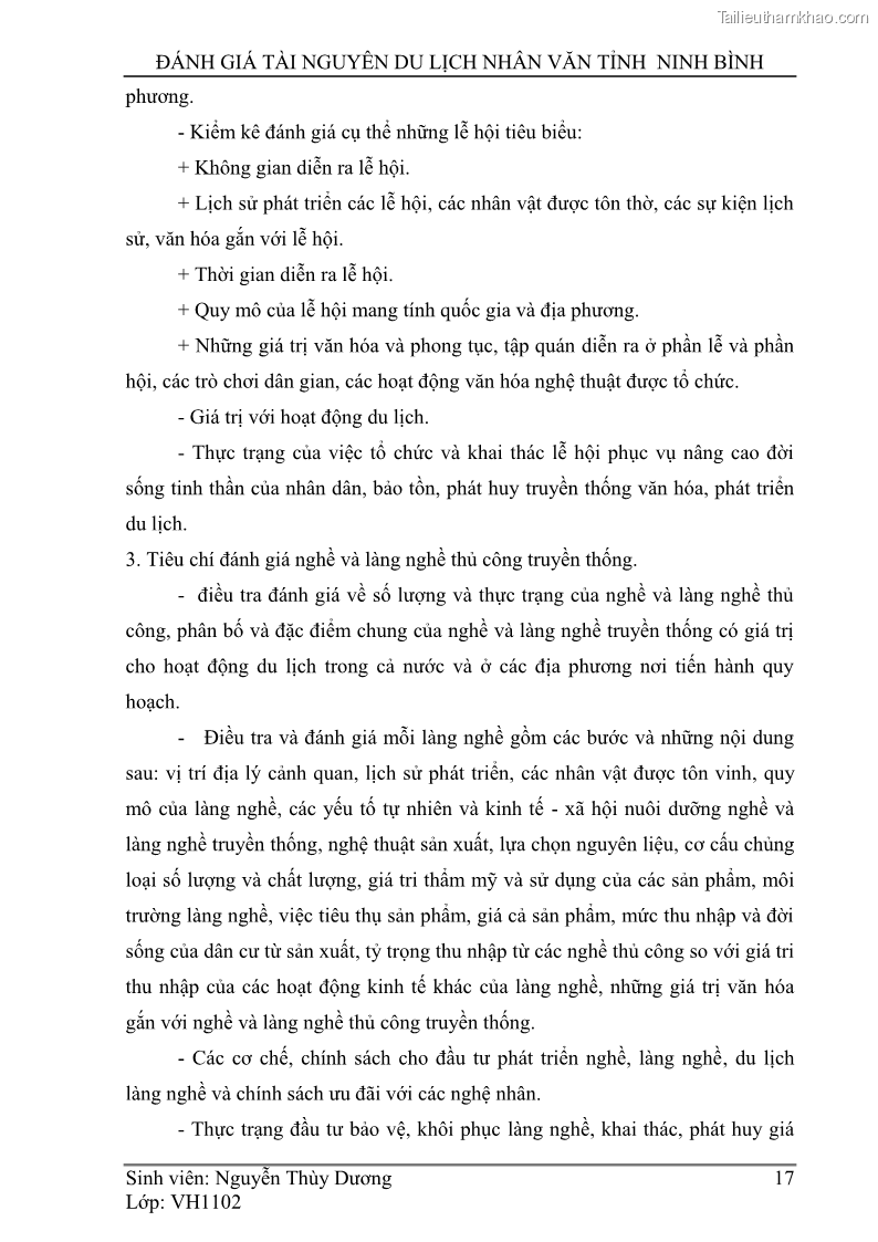 Khóa luận tốt nghiệp Văn hóa du lịch Đánh giá tài nguyên du lịch nhân văn tỉnh Ninh Bình - 3 Trang 17