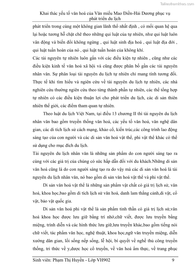 Khóa luận tốt nghiệp Văn hóa du lịch Khai thác yếu tố văn hoá của Văn miếu Mao Điền - Hải Dương phục vụ phát triển du lịch - 2 Trang 9