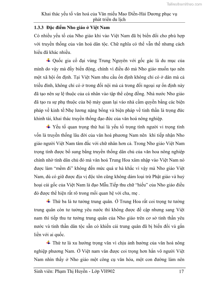 Khóa luận tốt nghiệp Văn hóa du lịch Khai thác yếu tố văn hoá của Văn miếu Mao Điền - Hải Dương phục vụ phát triển du lịch - 3 Trang 17