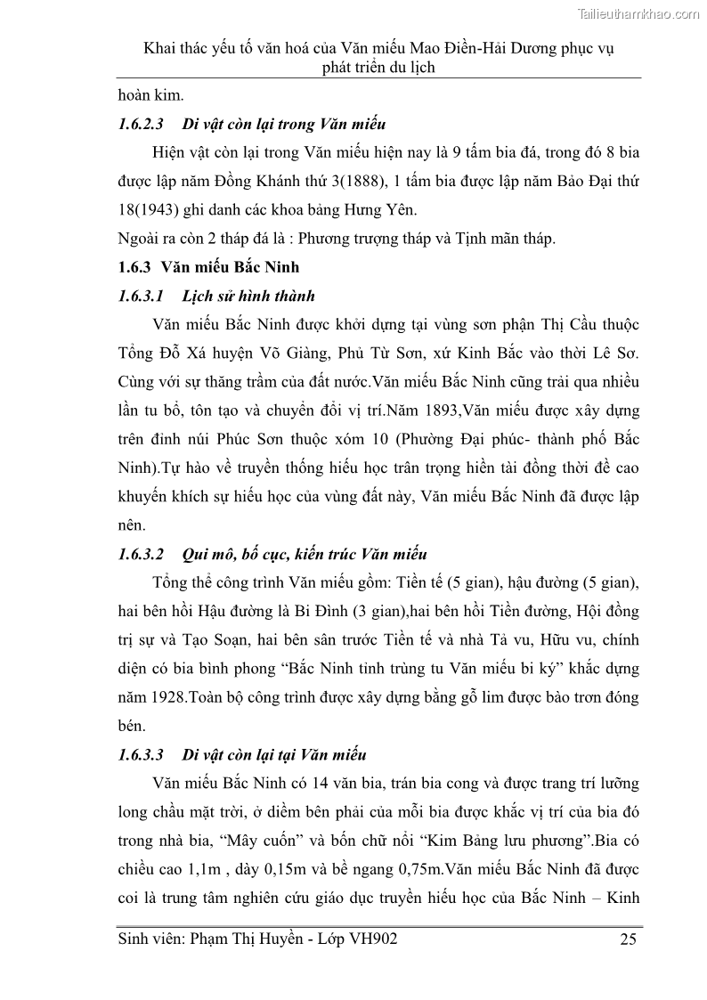 Khóa luận tốt nghiệp Văn hóa du lịch Khai thác yếu tố văn hoá của Văn miếu Mao Điền - Hải Dương phục vụ phát triển du lịch - 4 Trang 25