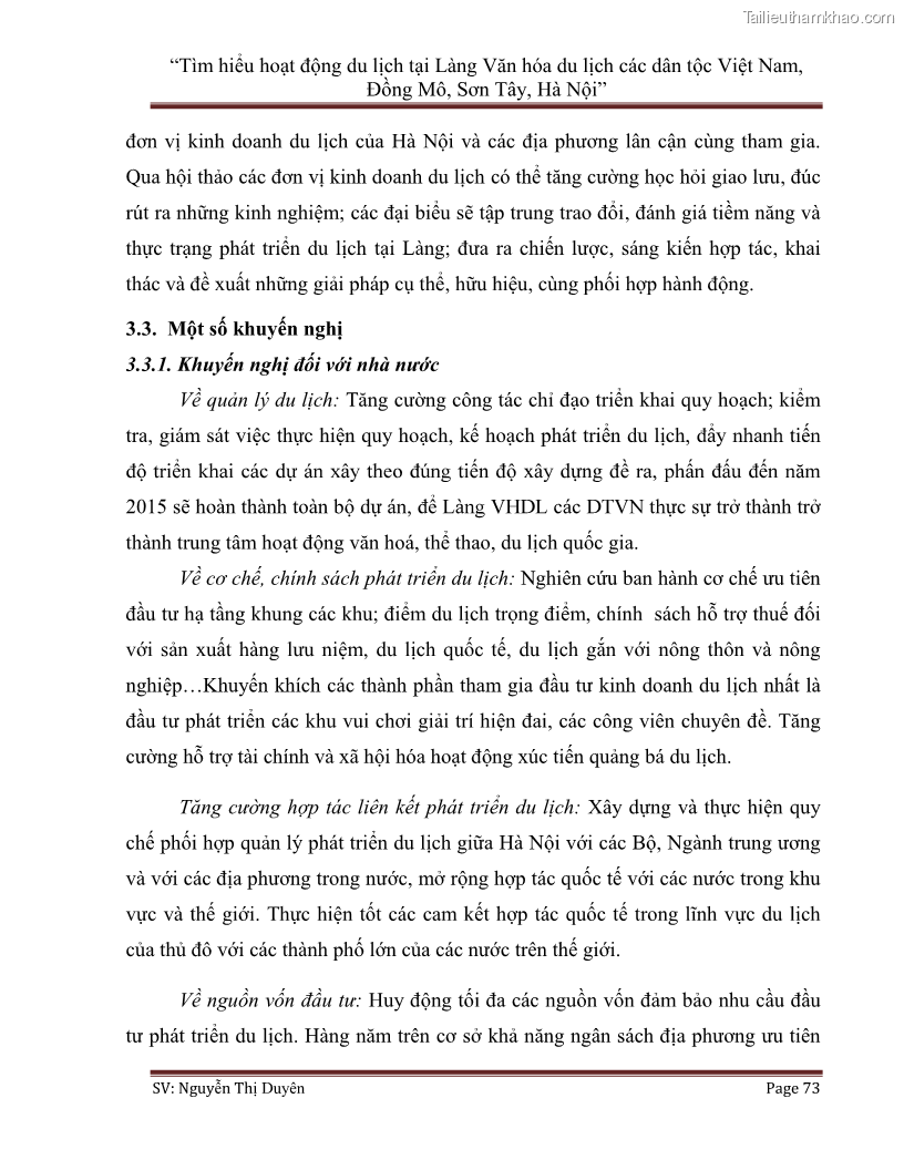 Khóa luận tốt nghiệp Văn hóa du lịch Tìm hiểu hoạt động du lịch tại Làng Văn hóa du lịch các dân tộc Việt Nam, Đồng Mô, Sơn Tây, Hà Nội - 10 Trang 73