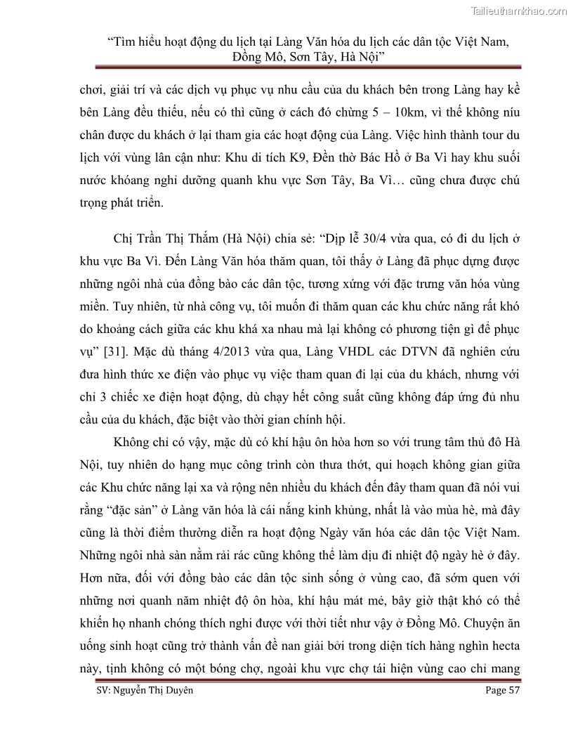 Khóa luận tốt nghiệp Văn hóa du lịch Tìm hiểu hoạt động du lịch tại Làng Văn hóa du lịch các dân tộc Việt Nam, Đồng Mô, Sơn Tây, Hà Nội - 8 Trang 57