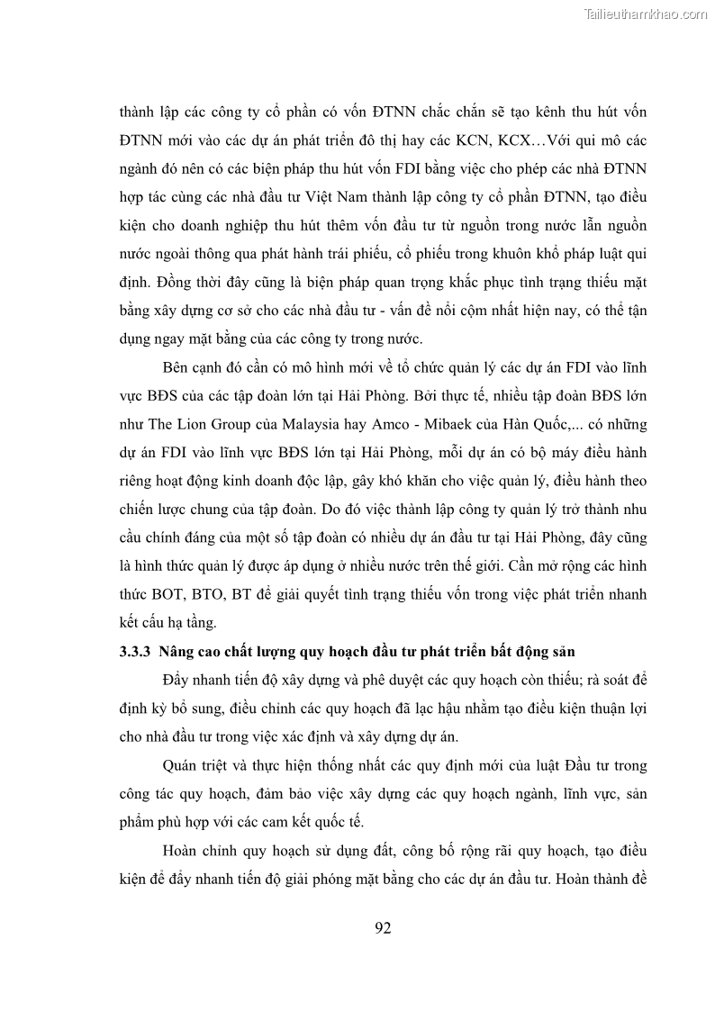 Khóa luận tốt nghiệp Thu hút đầu tư trực tiếp nước ngoài vào lĩnh vực bất động sản tại Hải Phòng - Thực trạng và giải pháp - 13 Trang 97