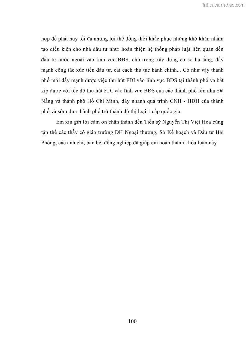 Khóa luận tốt nghiệp Thu hút đầu tư trực tiếp nước ngoài vào lĩnh vực bất động sản tại Hải Phòng - Thực trạng và giải pháp - 14 Trang 105