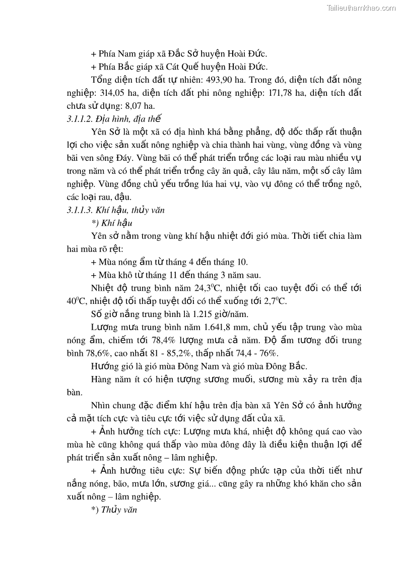 Khóa luận tốt nghiệp Quy hoạch phát triển sản xuất nông lâm nghiệp xã Yên Sở, huyện Hoài Đức, thành phố Hà Nội giai đoạn 2015 - 2025 Nguyễn Thị Giang - 4 Trang 25