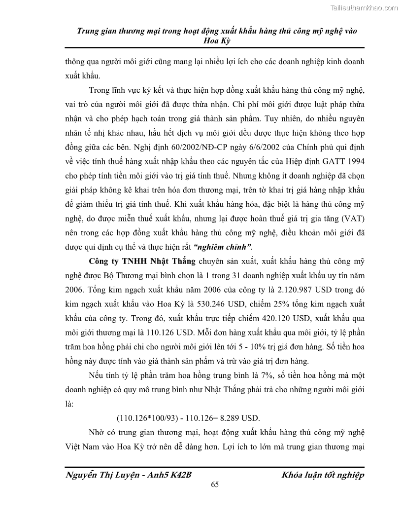 Khóa luận tốt nghiệp Trung gian thương mại trong hoạt động xuất khẩu hàng thủ công mỹ nghệ vào Hoa Kỳ - 10 Trang 73