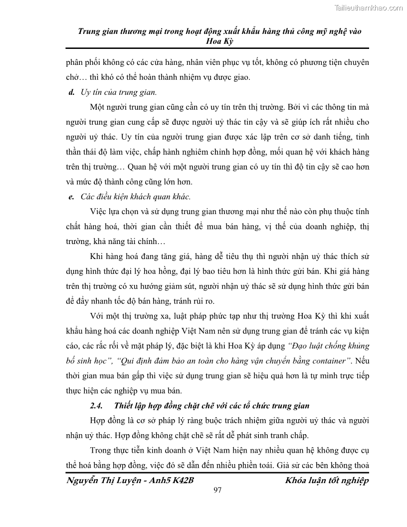 Khóa luận tốt nghiệp Trung gian thương mại trong hoạt động xuất khẩu hàng thủ công mỹ nghệ vào Hoa Kỳ - 14 Trang 105