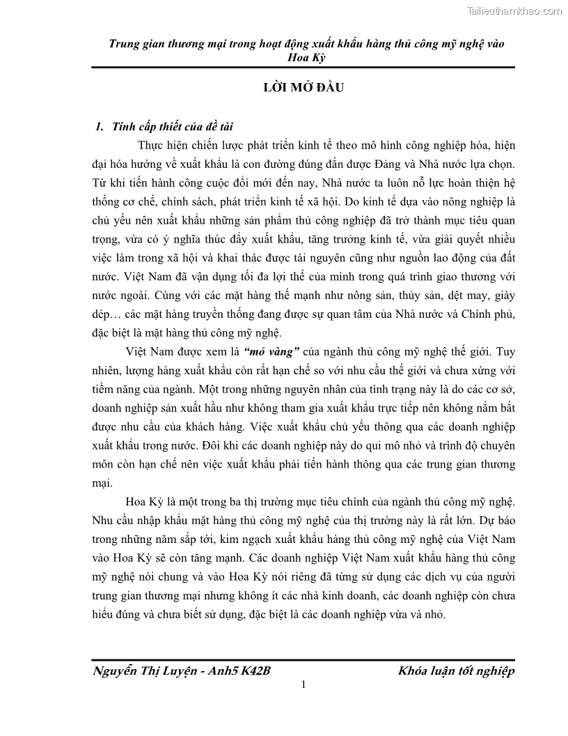 Khóa luận tốt nghiệp Trung gian thương mại trong hoạt động xuất khẩu hàng thủ công mỹ nghệ vào Hoa Kỳ - 2 Trang 9