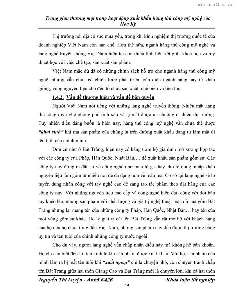 Khóa luận tốt nghiệp Trung gian thương mại trong hoạt động xuất khẩu hàng thủ công mỹ nghệ vào Hoa Kỳ - 8 Trang 57