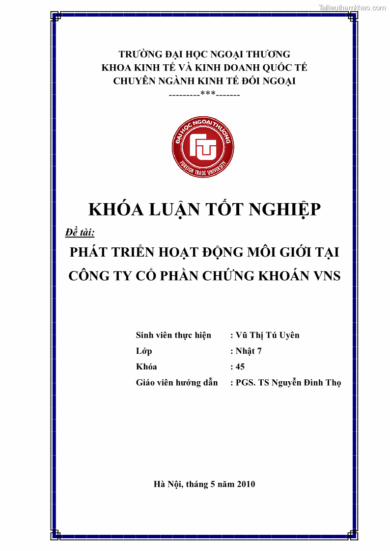 Khóa luận tốt nghiệp Phát triển hoạt động môi giới tại công ty cổ phần chứng khoán VNS - 1 Trang 1