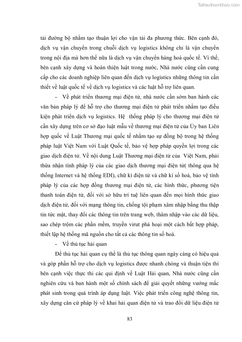 Khóa luận tốt nghiệp Thực trạng và giải pháp phát triển dịch vụ Logistics của Việt Nam đáp ứng yêu cầu hội nhập kinh tế quốc tế - 12 Trang 89