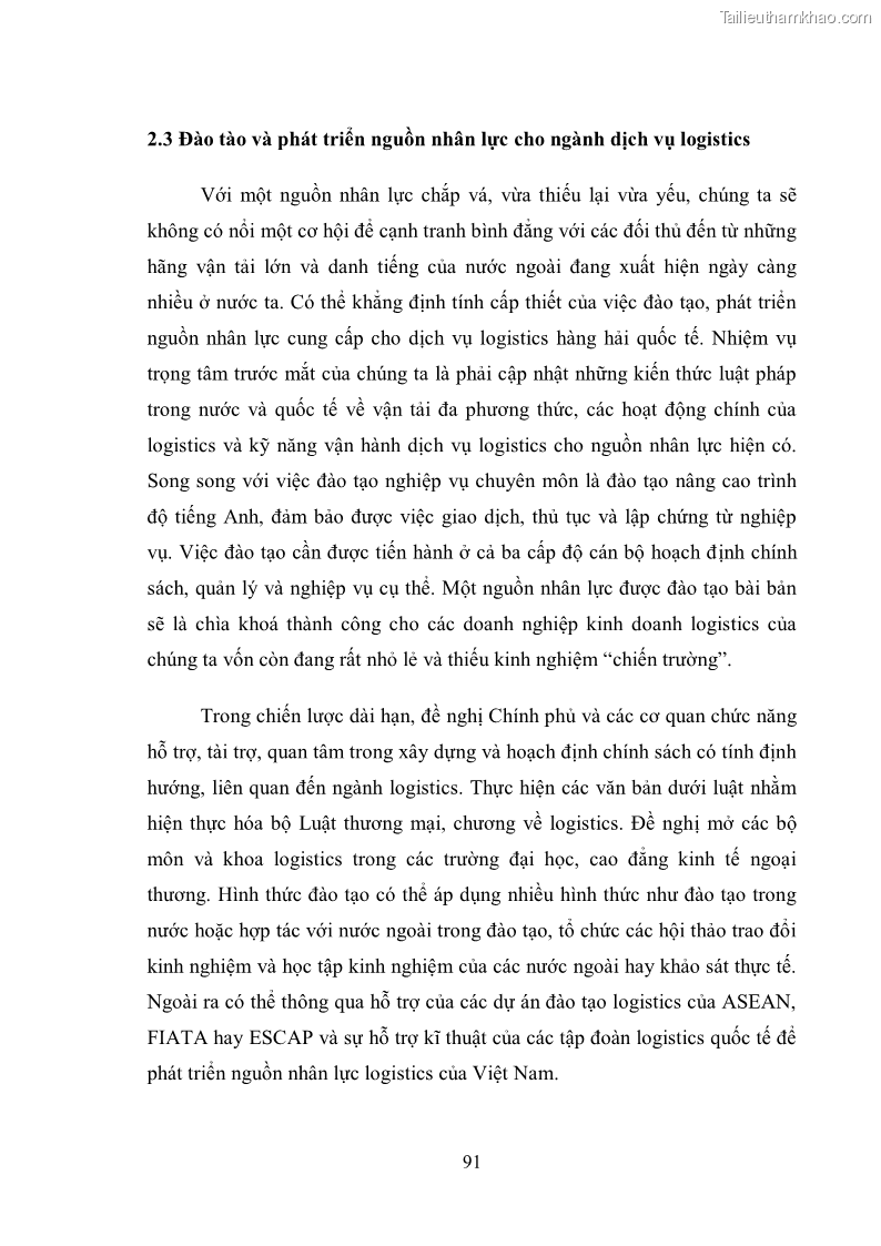 Khóa luận tốt nghiệp Thực trạng và giải pháp phát triển dịch vụ Logistics của Việt Nam đáp ứng yêu cầu hội nhập kinh tế quốc tế - 13 Trang 97