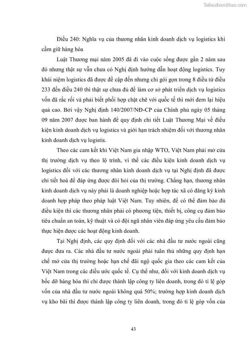Khóa luận tốt nghiệp Thực trạng và giải pháp phát triển dịch vụ Logistics của Việt Nam đáp ứng yêu cầu hội nhập kinh tế quốc tế - 7 Trang 49