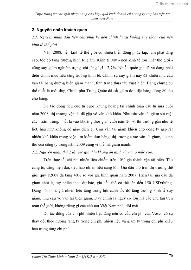 Khóa luận tốt nghiệp Thực trạng và các giải pháp nâng cao hiệu quả kinh doanh của công ty cổ phần vận tải biển Việt Nam - 10 Trang 73