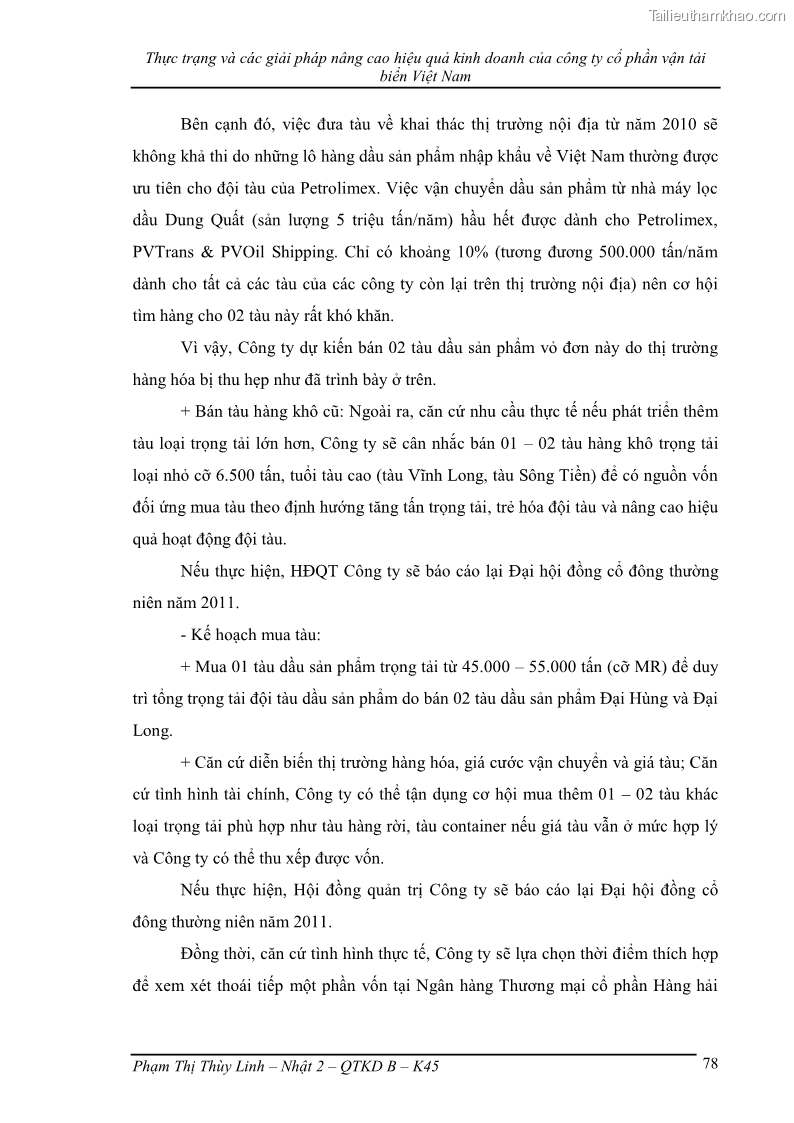Khóa luận tốt nghiệp Thực trạng và các giải pháp nâng cao hiệu quả kinh doanh của công ty cổ phần vận tải biển Việt Nam - 11 Trang 81