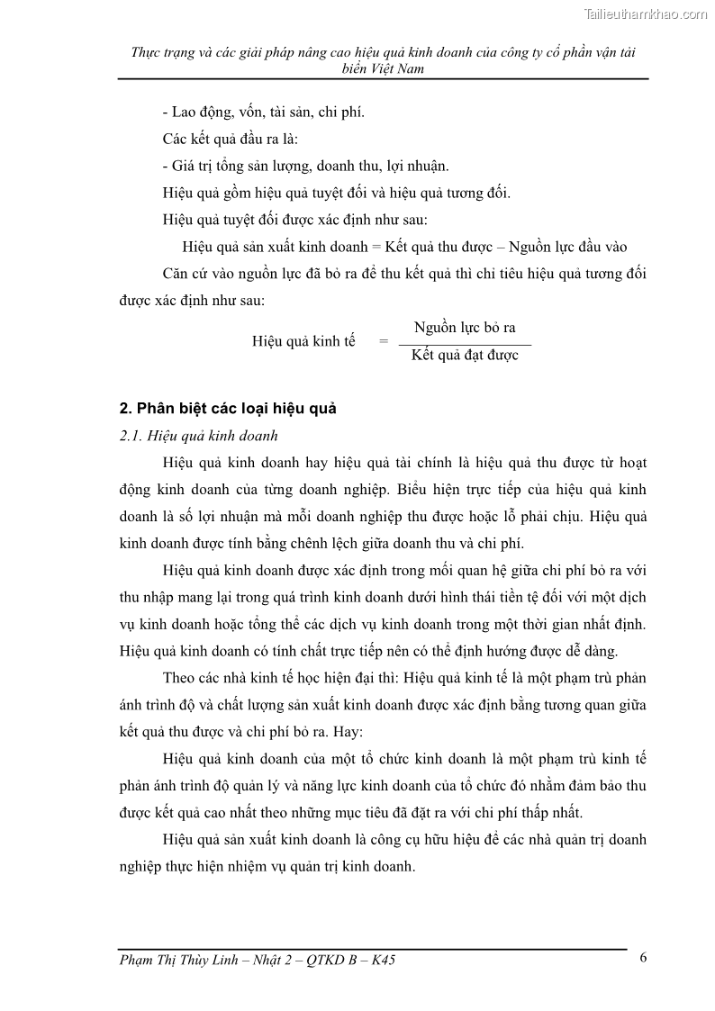 Khóa luận tốt nghiệp Thực trạng và các giải pháp nâng cao hiệu quả kinh doanh của công ty cổ phần vận tải biển Việt Nam - 2 Trang 9