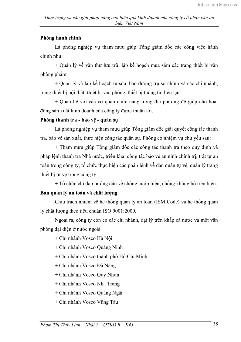 Khóa luận tốt nghiệp Thực trạng và các giải pháp nâng cao hiệu quả kinh doanh của công ty cổ phần vận tải biển Việt Nam - 6 Trang 41