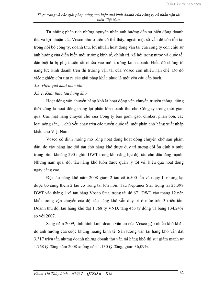Khóa luận tốt nghiệp Thực trạng và các giải pháp nâng cao hiệu quả kinh doanh của công ty cổ phần vận tải biển Việt Nam - 9 Trang 65