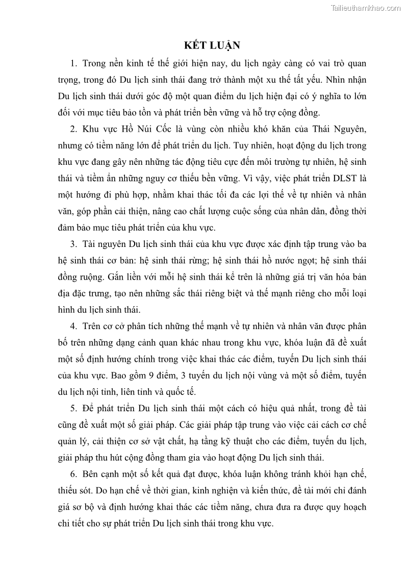Khóa luận tốt nghiệp Văn hóa du lịch Nghiên cứu phát triển Du lịch sinh thái khu vực Hồ Núi Cốc, Thái Nguyên - 14 Trang 105