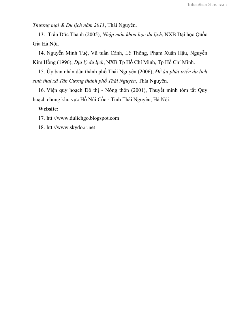 Khóa luận tốt nghiệp Văn hóa du lịch Nghiên cứu phát triển Du lịch sinh thái khu vực Hồ Núi Cốc, Thái Nguyên - 15 Trang 113