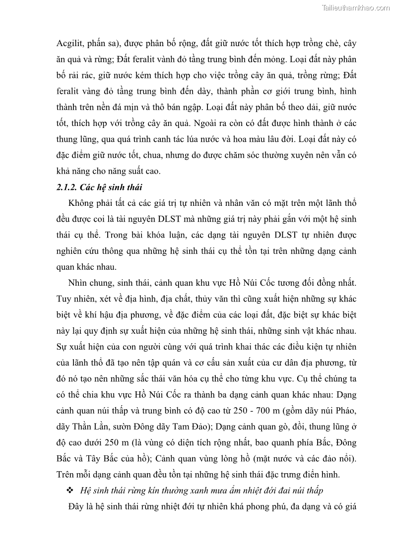 Khóa luận tốt nghiệp Văn hóa du lịch Nghiên cứu phát triển Du lịch sinh thái khu vực Hồ Núi Cốc, Thái Nguyên - 5 Trang 33