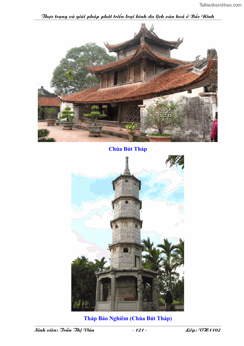 Khóa luận tốt nghiệp Văn hóa du lịch Thực trạng và giải pháp phát triển loại hình du lịch văn hóa ở Bắc Ninh - 16 Trang 121