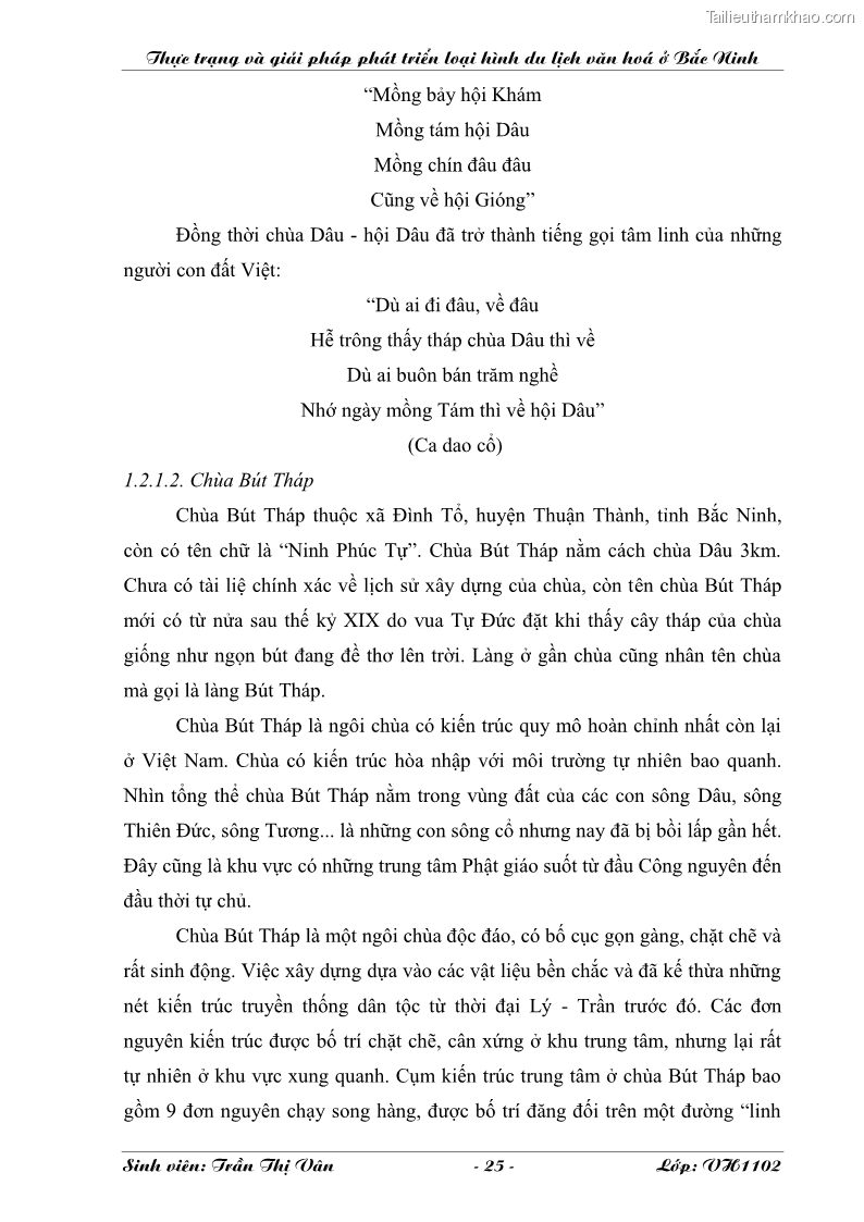 Khóa luận tốt nghiệp Văn hóa du lịch Thực trạng và giải pháp phát triển loại hình du lịch văn hóa ở Bắc Ninh - 4 Trang 25