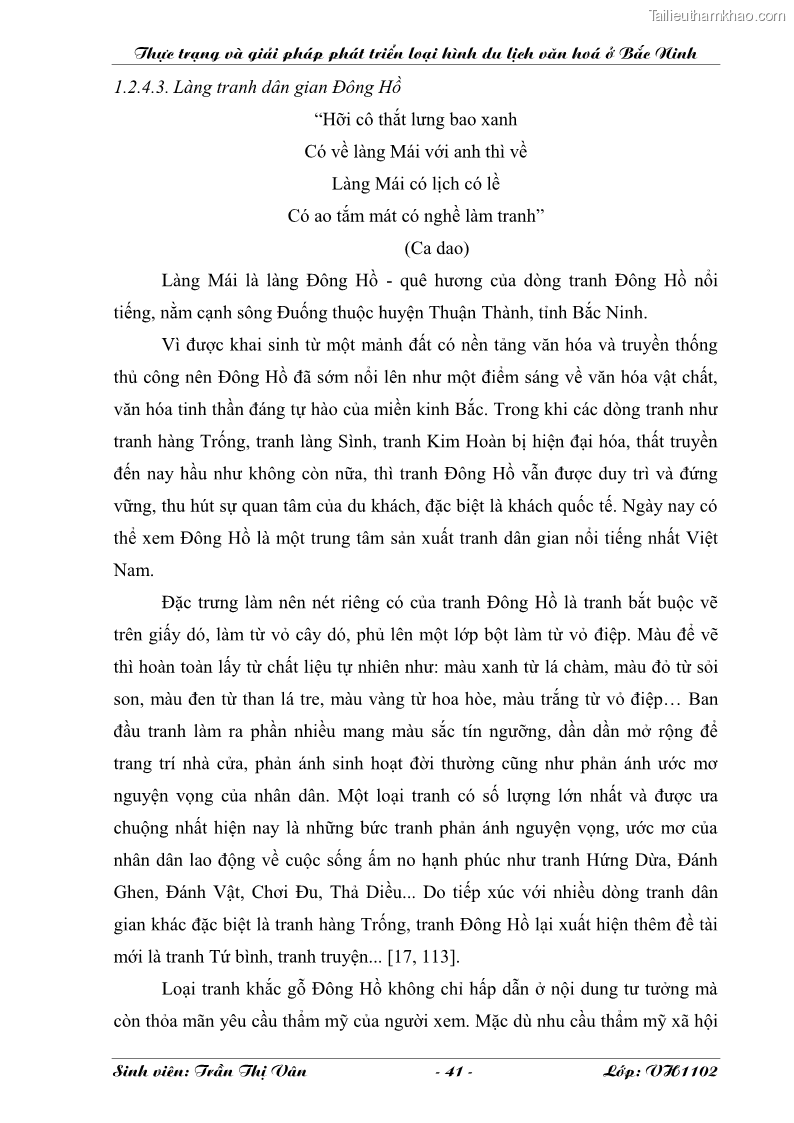 Khóa luận tốt nghiệp Văn hóa du lịch Thực trạng và giải pháp phát triển loại hình du lịch văn hóa ở Bắc Ninh - 6 Trang 41