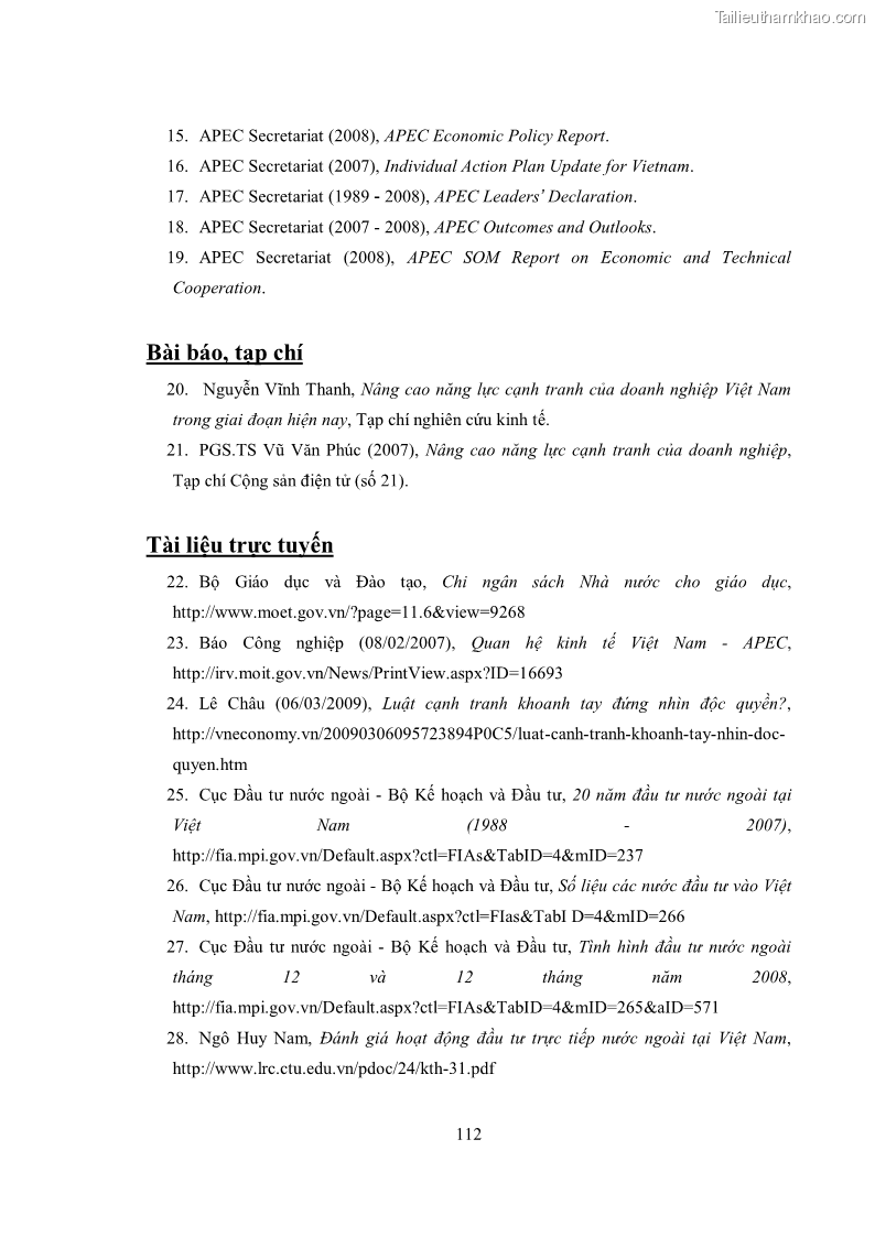 Khóa luận tốt nghiệp Việt Nam - APEC: cơ hội và thách thức đối với cộng đồng doanh nghiệp trong nước - 15 Trang 113