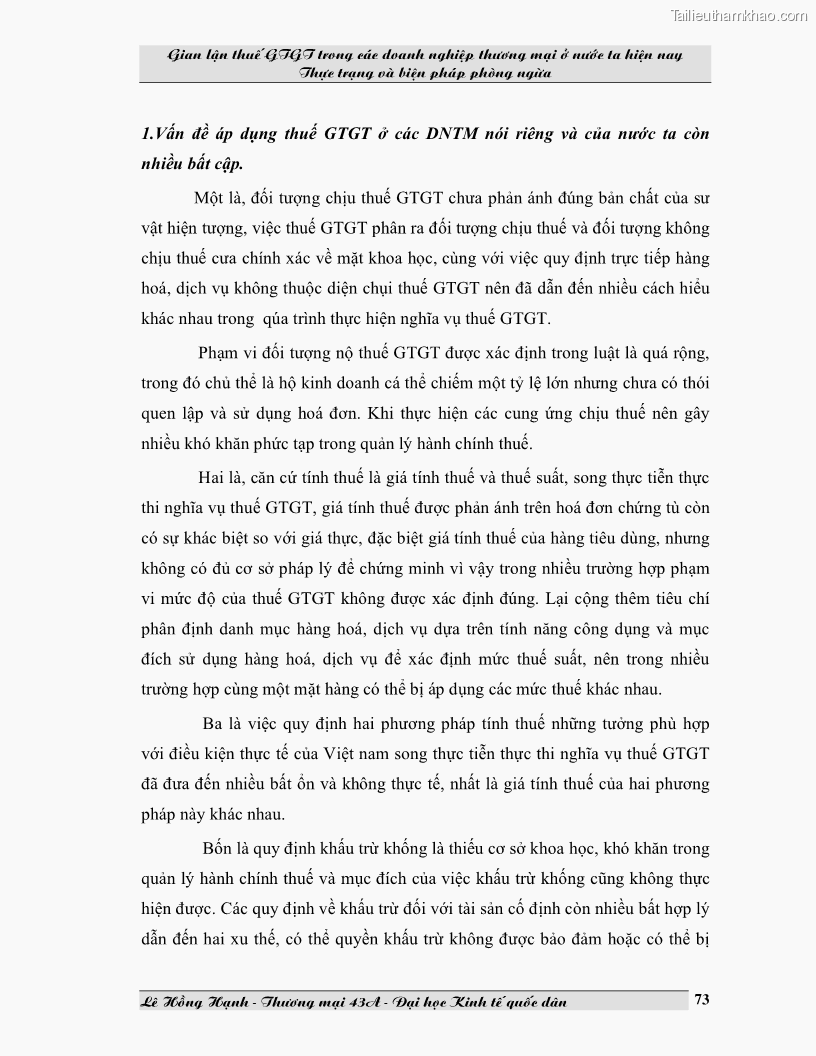 Luận văn Gian lận thuế GTGT trong các doanh nghiệp thương mại ở Việt Nam hiện nay và biện pháp phòng ngừa - 10 Trang 73