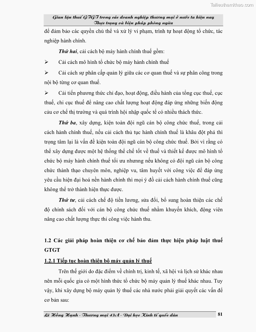 Luận văn Gian lận thuế GTGT trong các doanh nghiệp thương mại ở Việt Nam hiện nay và biện pháp phòng ngừa - 11 Trang 81