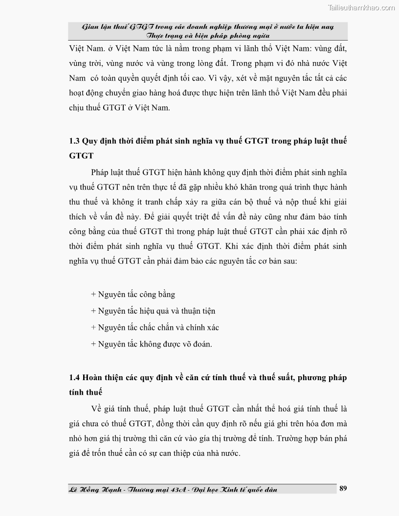 Luận văn Gian lận thuế GTGT trong các doanh nghiệp thương mại ở Việt Nam hiện nay và biện pháp phòng ngừa - 12 Trang 89