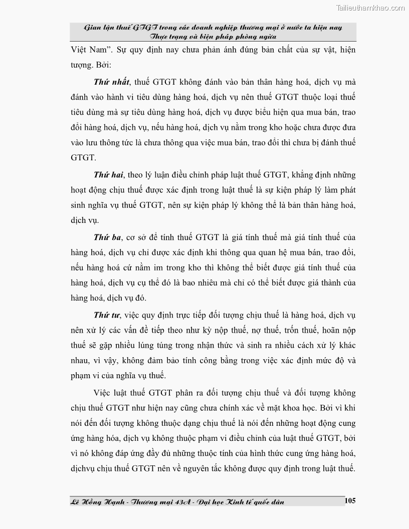 Luận văn Gian lận thuế GTGT trong các doanh nghiệp thương mại ở Việt Nam hiện nay và biện pháp phòng ngừa - 14 Trang 105