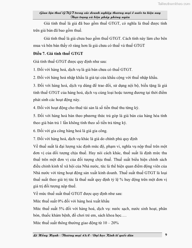 Luận văn Gian lận thuế GTGT trong các doanh nghiệp thương mại ở Việt Nam hiện nay và biện pháp phòng ngừa - 2 Trang 9