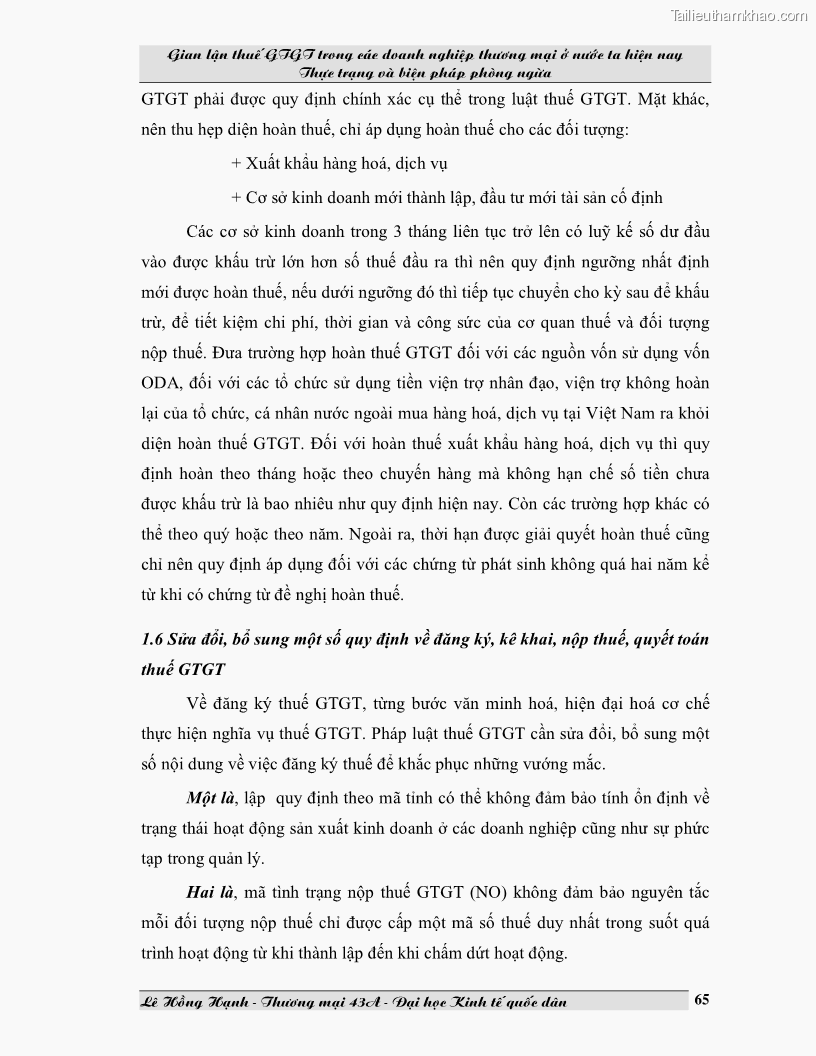 Luận văn Gian lận thuế GTGT trong các doanh nghiệp thương mại ở Việt Nam hiện nay và biện pháp phòng ngừa - 9 Trang 65
