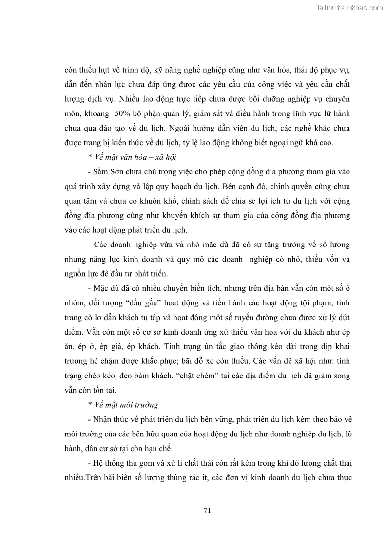Luận văn Thạc sĩ Kinh tế chính trị Phát triển du lịch theo hướng bền vững ở thị xã Sầm Sơn, tỉnh Thanh Hóa - 11 Trang 81