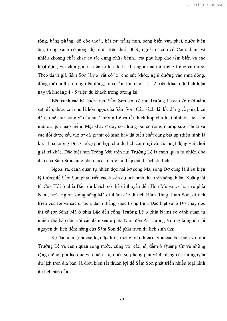 Luận văn Thạc sĩ Kinh tế chính trị Phát triển du lịch theo hướng bền vững ở thị xã Sầm Sơn, tỉnh Thanh Hóa - 7 Trang 49