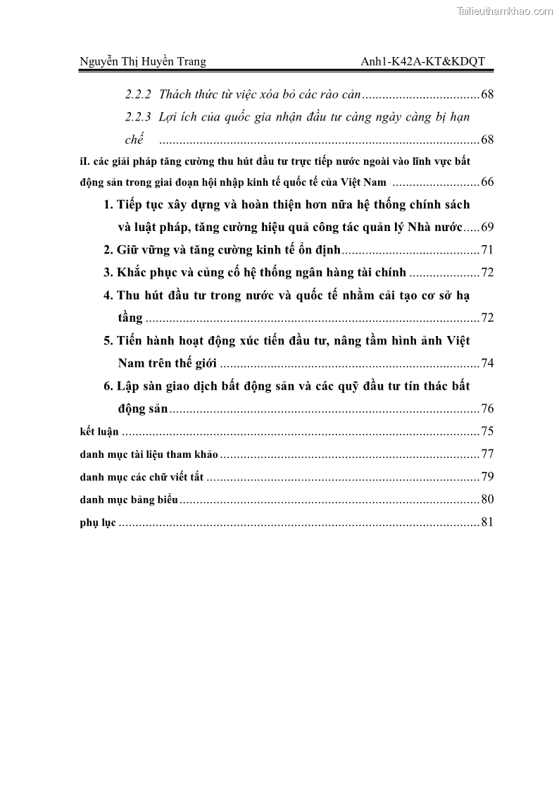Khóa luận tốt nghiệp Thu hút FDI vào lĩnh vực bất động sản của Việt Nam. Thực trạng và triển vọng trong giai đoạn hội nhập kinh tế quốc tế - 12 Trang 89