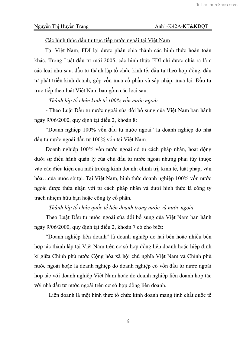 Khóa luận tốt nghiệp Thu hút FDI vào lĩnh vực bất động sản của Việt Nam. Thực trạng và triển vọng trong giai đoạn hội nhập kinh tế quốc tế - 2 Trang 9
